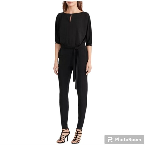 Lauren Ralph Lauren Keyhole Belted Jumpsuit In Black Womens Size Small - Picture 1 of 11